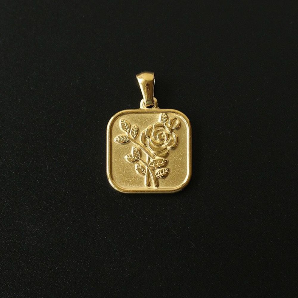 18K Gold Plated Handmade Engraved Rose Tag